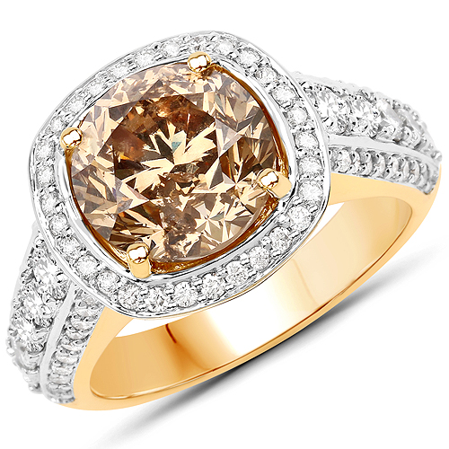 Diamond-5.86 Carat Genuine Chocolate Diamond and White Diamond 18K Yellow Gold Ring