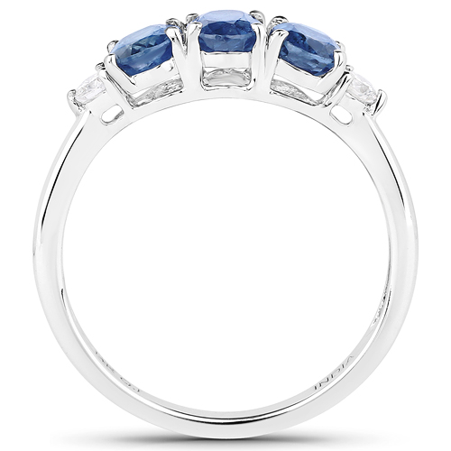 1.26 Carat Genuine Blue Sapphire and White Diamond 14K White Gold Ring