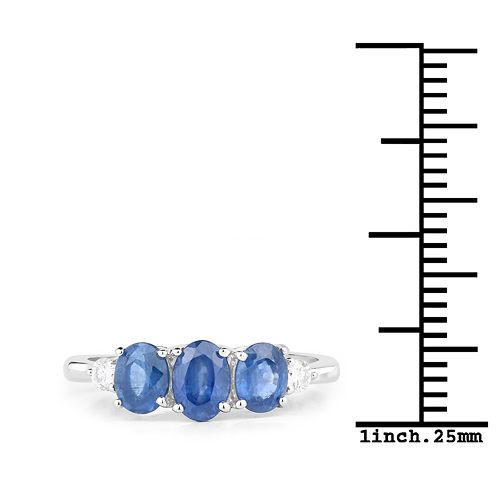 1.26 Carat Genuine Blue Sapphire and White Diamond 14K White Gold Ring