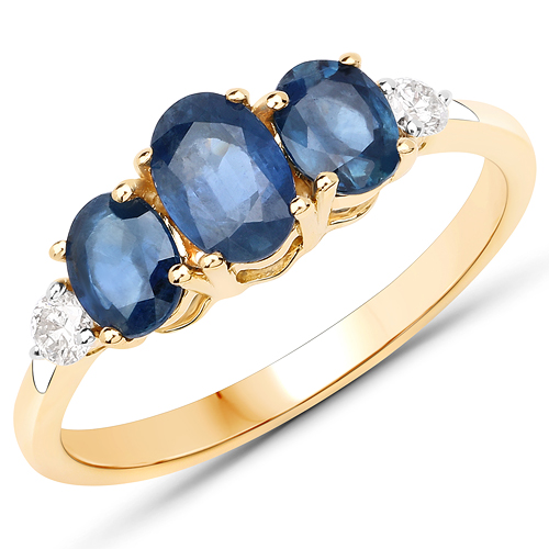 Sapphire-1.26 Carat Genuine Blue Sapphire and White Diamond 14K Yellow Gold Ring
