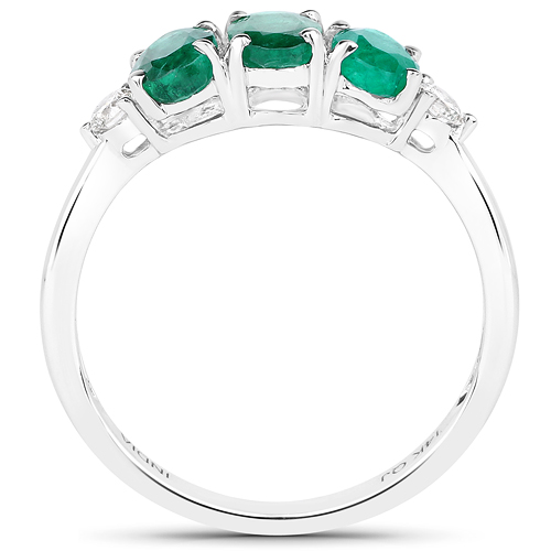 1.14 Carat Genuine Zambian Emerald and White Diamond 14K White Gold Ring