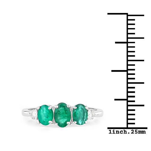 1.14 Carat Genuine Zambian Emerald and White Diamond 14K White Gold Ring