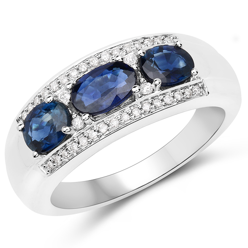 Sapphire-1.25 Carat Genuine Blue Sapphire and White Diamond 14K White Gold Ring
