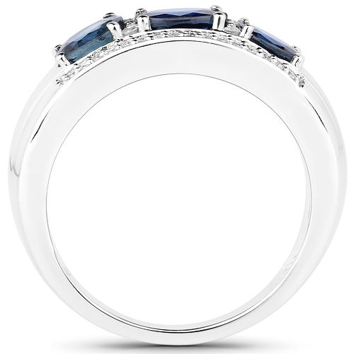 1.25 Carat Genuine Blue Sapphire and White Diamond 14K White Gold Ring
