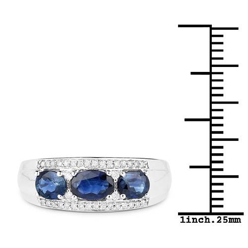 1.25 Carat Genuine Blue Sapphire and White Diamond 14K White Gold Ring