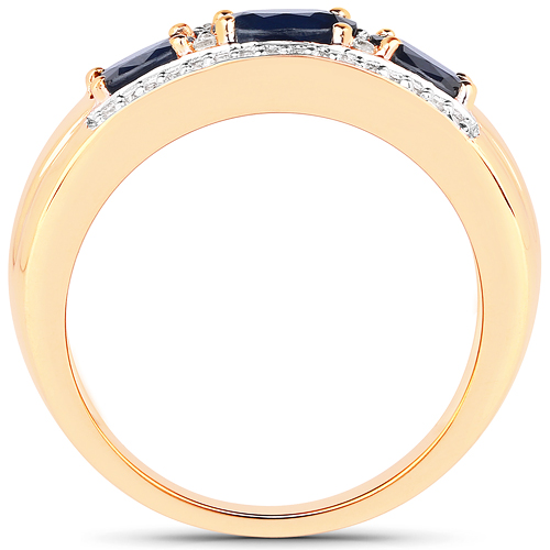 1.25 Carat Genuine Blue Sapphire and White Diamond 14K Yellow Gold Ring