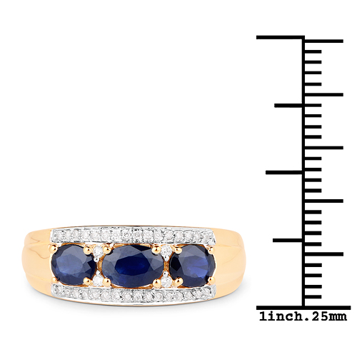 1.25 Carat Genuine Blue Sapphire and White Diamond 14K Yellow Gold Ring