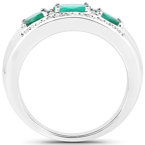 1.13 Carat Genuine Zambian Emerald and White Diamond 14K White Gold Ring