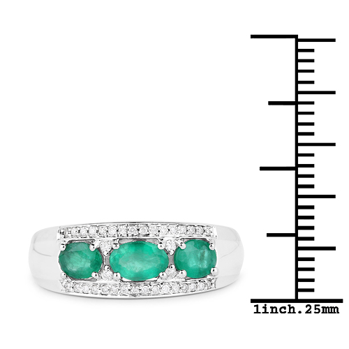 1.13 Carat Genuine Zambian Emerald and White Diamond 14K White Gold Ring