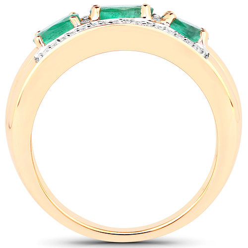 1.13 Carat Genuine Zambian Emerald and White Diamond 14K Yellow Gold Ring
