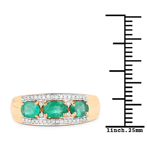 1.13 Carat Genuine Zambian Emerald and White Diamond 14K Yellow Gold Ring