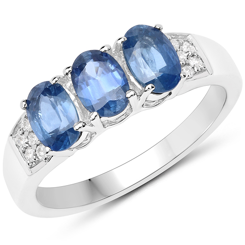 Sapphire-1.54 Carat Genuine Blue Sapphire and White Diamond 14K White Gold Ring