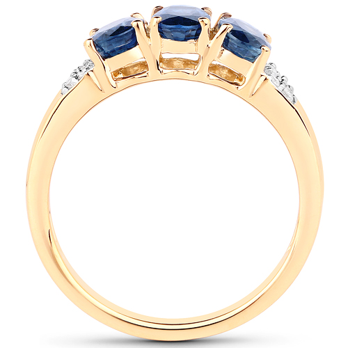 1.54 Carat Genuine Blue Sapphire and White Diamond 14K Yellow Gold Ring