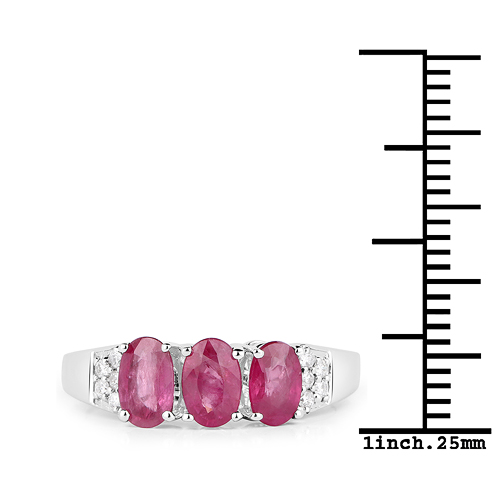 1.66 Carat Genuine Ruby and White Diamond 14K White Gold Ring