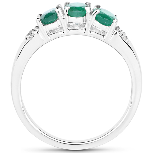 1.42 Carat Genuine Zambian Emerald and White Diamond 14K White Gold Ring