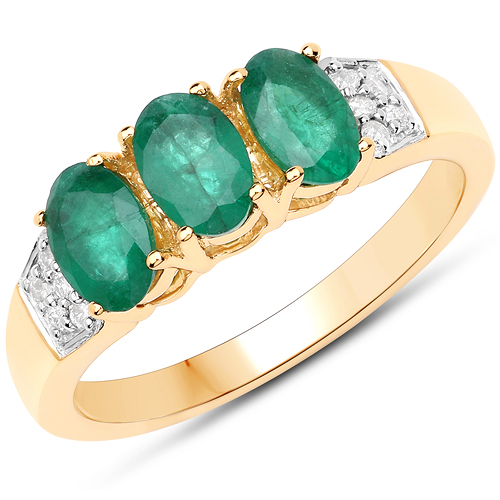 1.42 Carat Genuine Zambian Emerald and White Diamond 14K Yellow Gold Ring