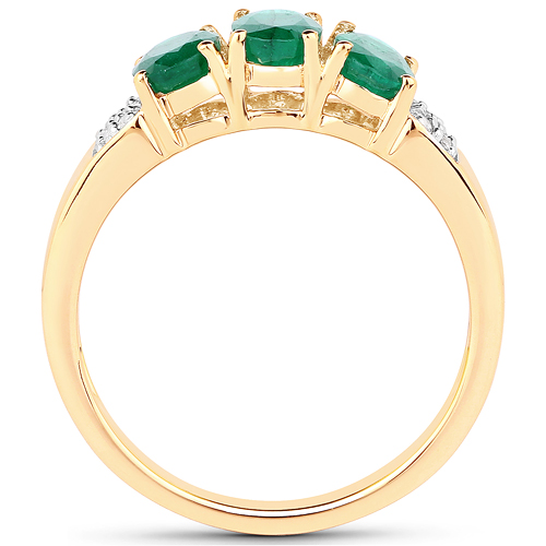 1.42 Carat Genuine Zambian Emerald and White Diamond 14K Yellow Gold Ring