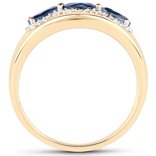 0.89 Carat Genuine Blue Sapphire and White Diamond 14K Yellow Gold Ring