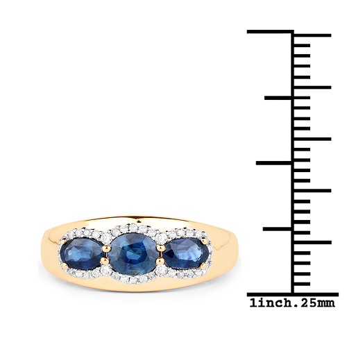 0.89 Carat Genuine Blue Sapphire and White Diamond 14K Yellow Gold Ring