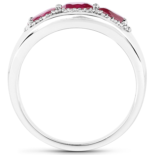 0.95 Carat Genuine Ruby and White Diamond 14K White Gold Ring