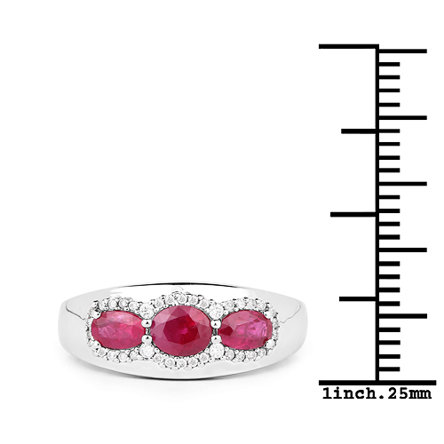 0.95 Carat Genuine Ruby and White Diamond 14K White Gold Ring