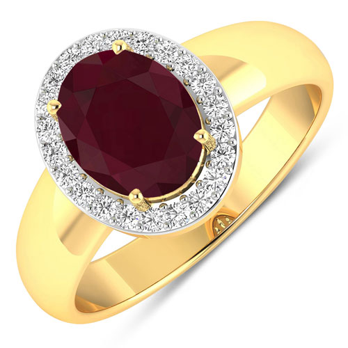 Ruby-2.52 Carat Genuine Ruby and White Diamond 14K Yellow Gold Ring