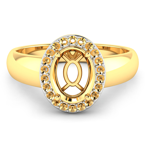 0.22 Carat Genuine White Diamond 14K Yellow Gold Semi Mount Ring - holds 9x7mm Oval Gemstone