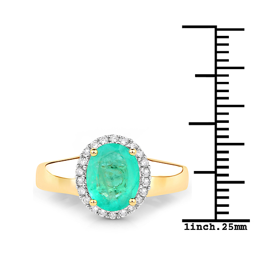 1.87 Carat Genuine Zambian Emerald and White Diamond 14K Yellow Gold Ring