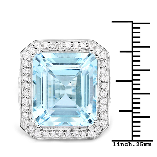 16.85 Carat Genuine Aquamarine and White Diamond 14K White Gold Ring