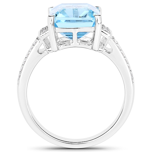 4.87 Carat Genuine Aquamarine and White Diamond 14K White Gold Ring