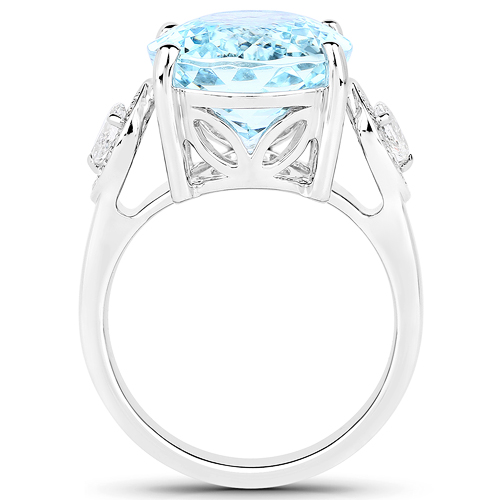 9.41 Carat Genuine Aquamarine and White Diamond 14K White Gold Ring