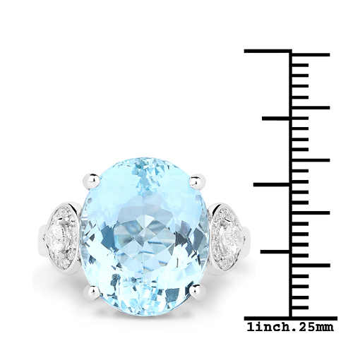 9.41 Carat Genuine Aquamarine and White Diamond 14K White Gold Ring