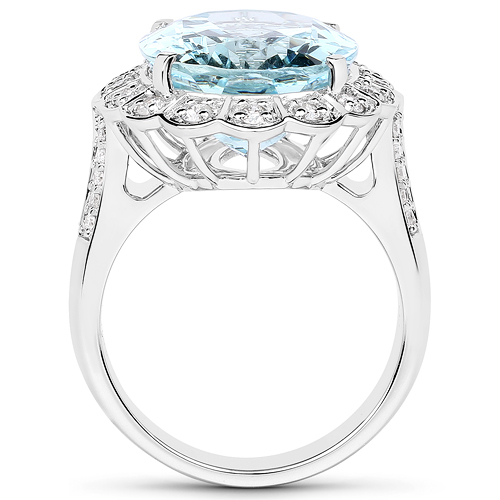 10.04 Carat Genuine Aquamarine and White Diamond 14K White Gold Ring