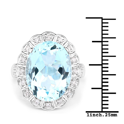 10.04 Carat Genuine Aquamarine and White Diamond 14K White Gold Ring