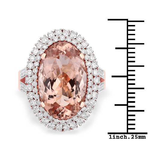 8.93 Carat Genuine Morganite and White Diamond 14K Rose Gold Ring