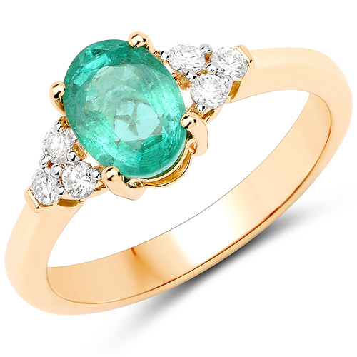 Emerald-1.43 Carat Genuine Zambian Emerald and White Diamond 14K Yellow Gold Ring