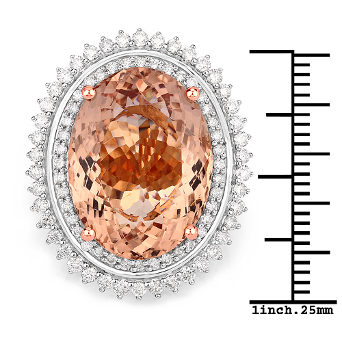 15.84 Carat Genuine Morganite and White Diamond 14K Rose Gold Ring