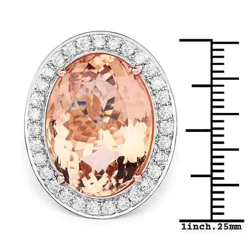 18.37 Carat Genuine Morganite and White Diamond 14K Rose Gold Ring