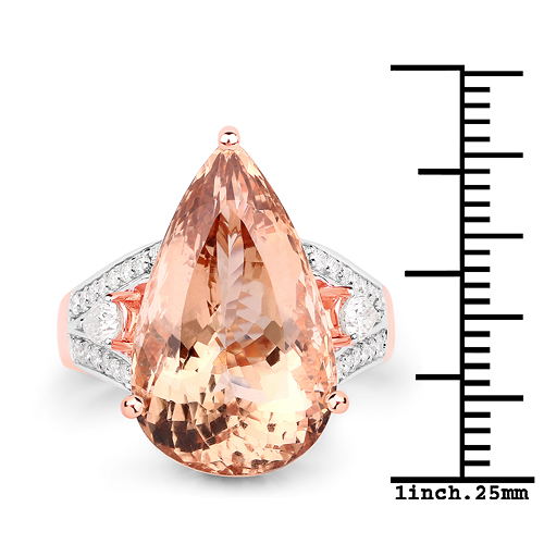14.97 Carat Genuine Morganite and White Diamond 14K Rose Gold Ring