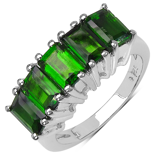 Rings-3.50 Carat Genuine Chrome Diopside .925 Sterling Silver Ring