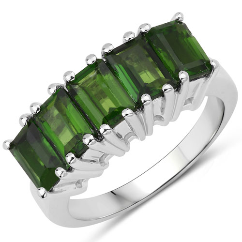 Rings-3.25 Carat Genuine Chrome Diopside .925 Sterling Silver Ring