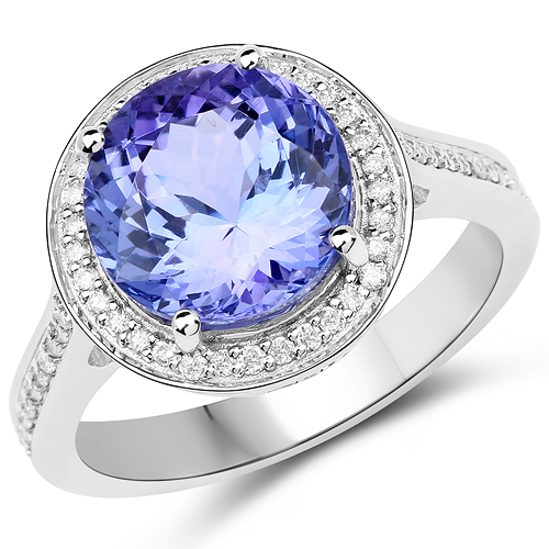 Tanzanite-4.54 Carat Genuine Tanzanite and White Diamond 14K White Gold Ring