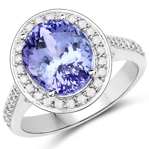 Tanzanite-5.36 Carat Genuine Tanzanite and White Diamond 14K White Gold Ring