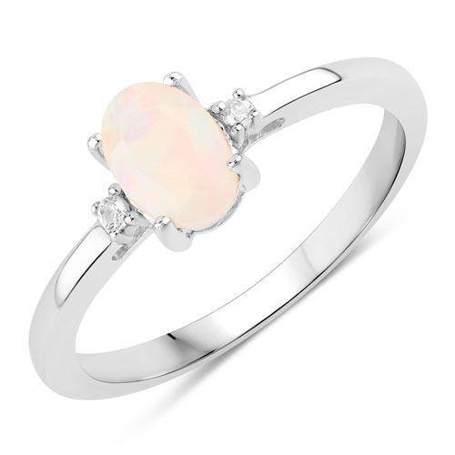 Opal-0.43 Carat Genuine Ethiopian Opal and Created White Sapphire .925 Sterling Silver Ring