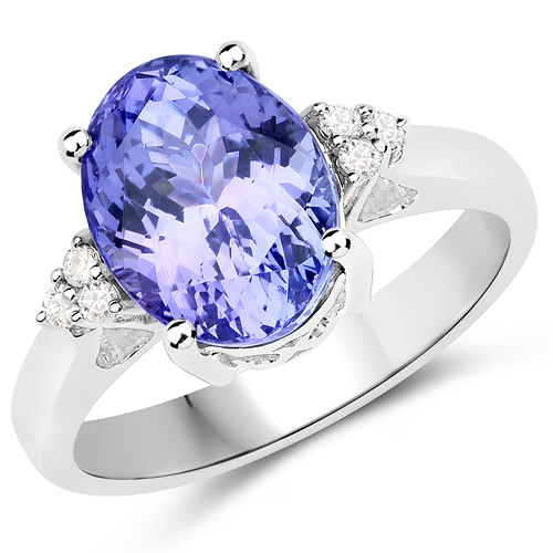 Tanzanite-4.62 Carat Genuine Tanzanite and White Diamond 14K White Gold Ring