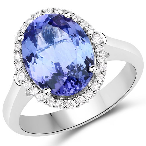 Tanzanite-4.76 Carat Genuine Tanzanite and White Diamond 14K White Gold Ring