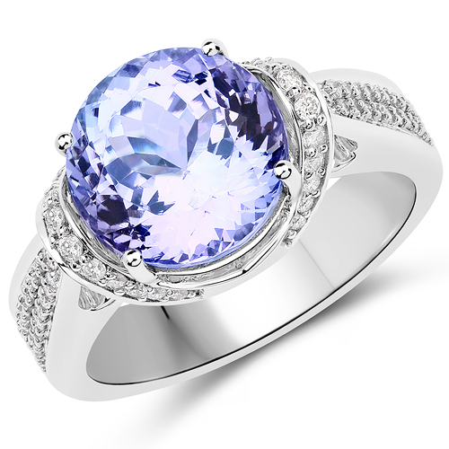 Tanzanite-5.50 Carat Genuine Tanzanite and White Diamond 14K White Gold Ring