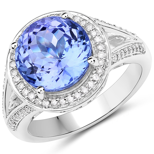 Tanzanite-5.52 Carat Genuine Tanzanite and White Diamond 14K White Gold Ring