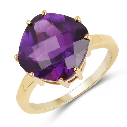 Amethyst-14K Yellow Gold Plated 5.30 Carat Genuine Amethyst .925 Sterling Silver Ring