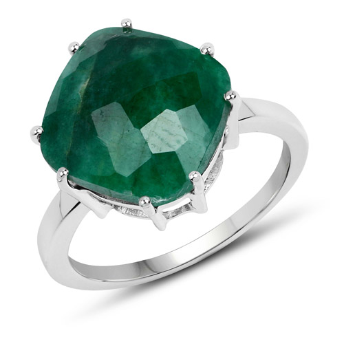 Emerald-6.00 Carat Dyed Emerald .925 Sterling Silver Ring